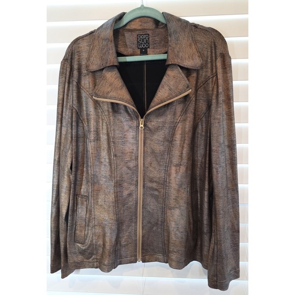 Clara Sun Woo Liquid Leather™ Double Zip Pocket Jacket JKZ - Charcoal Cheetah main image 0